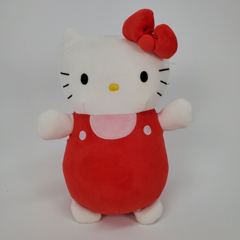 Sanrio Hello Kitty Hug Mees Squishmallow 10 Inch Plush Red Overalls Bow Kellytoy